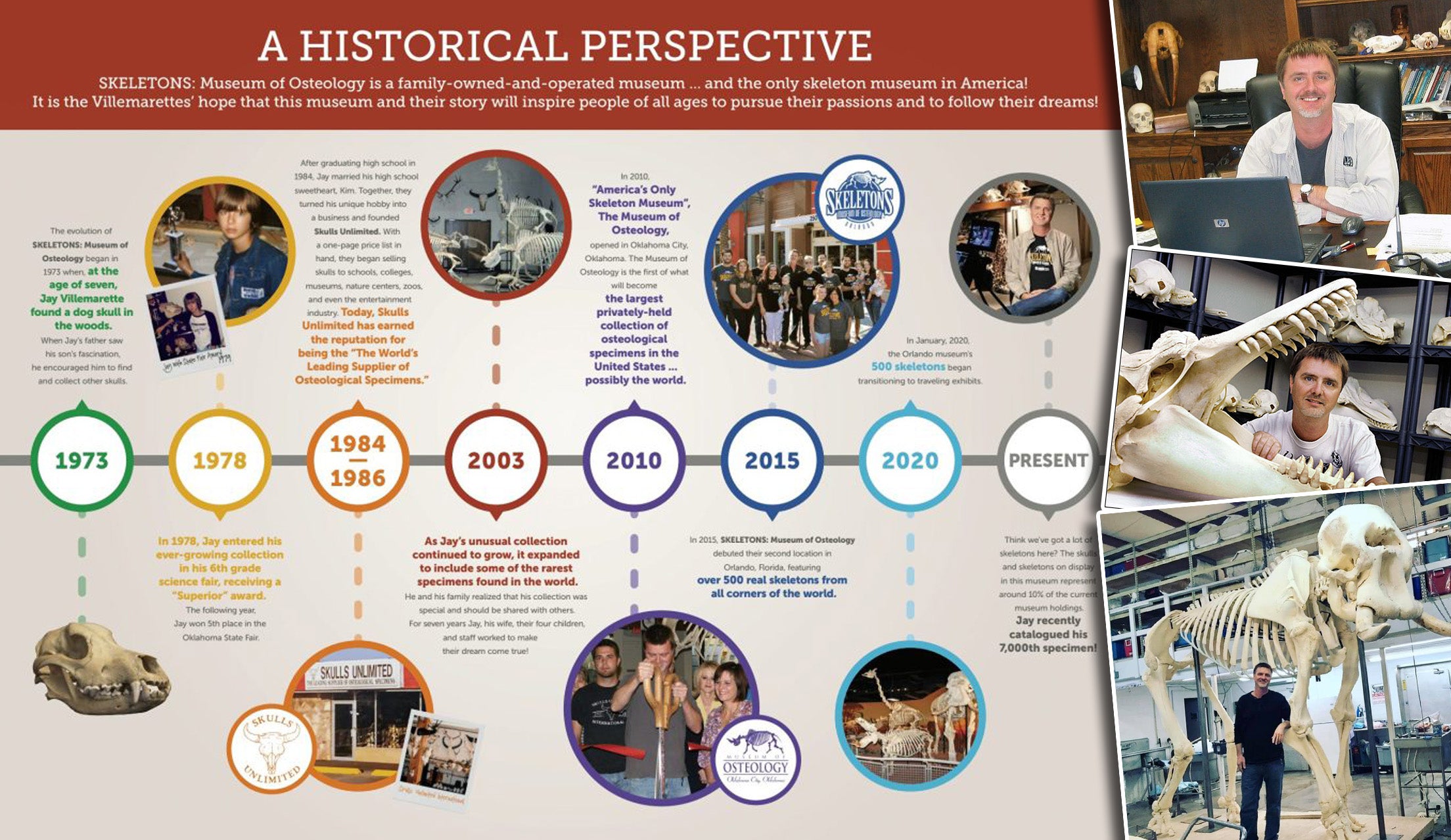 Historical timeline of a museum with images and text